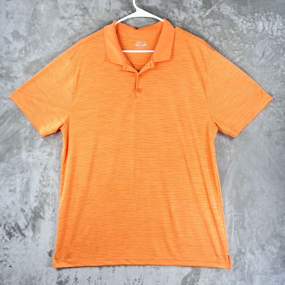 BCG Golf Mens XL Orange Striped Performance Golf Polo Shirt Short Sleeve